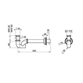 Сифон для раковины Gessi Technical Accessories 01018.031 с розеткой 33 см хром
